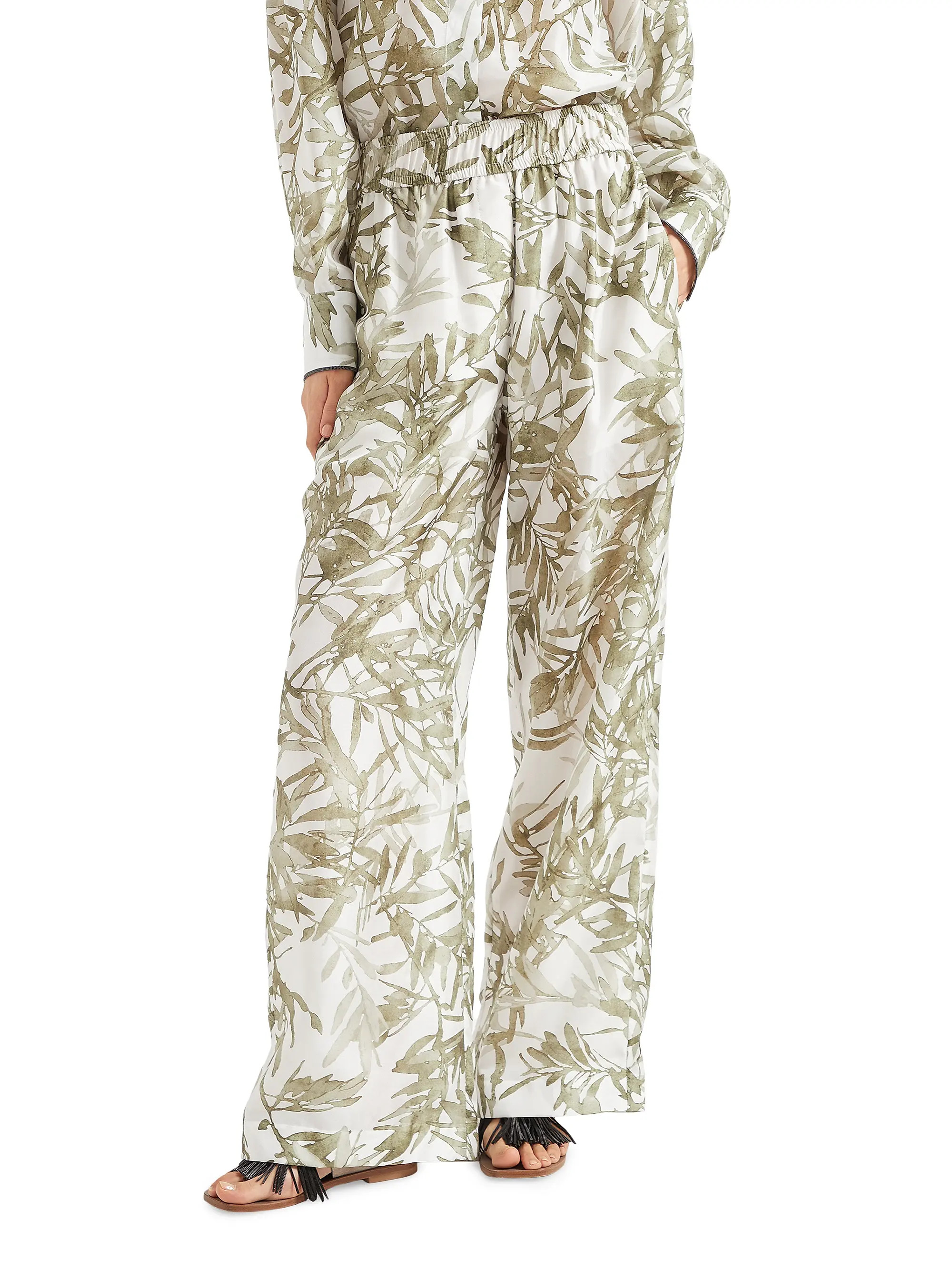 Herbarium Print Pongee Pyjama Style Loose Trousers | Saks Fifth Avenue