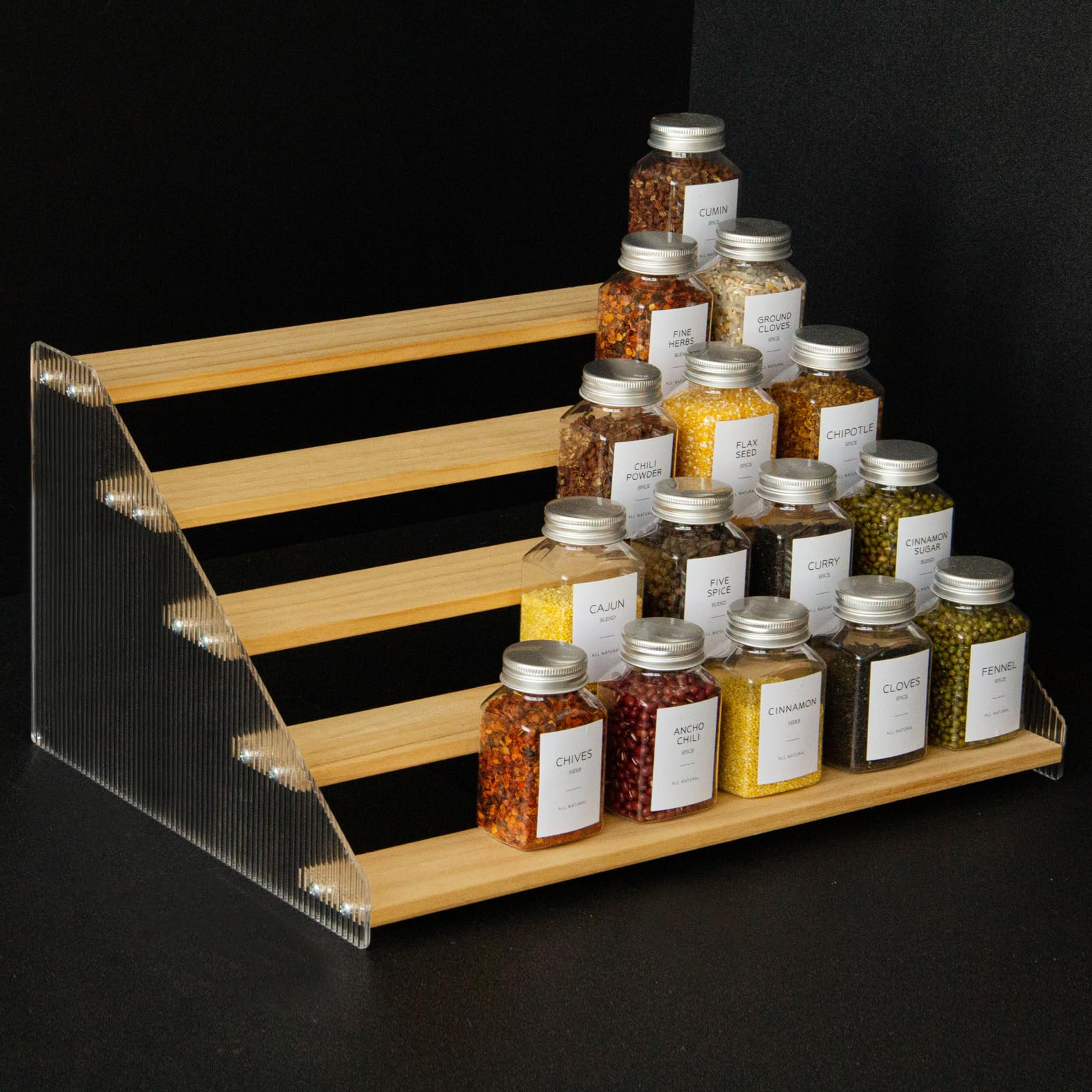 nianfeng Tiered Spice Rack, 5-Tier Spice Pantry Kitchen Cabinet Organizer, 16-Inch, Natural Wood ... | Amazon (US)