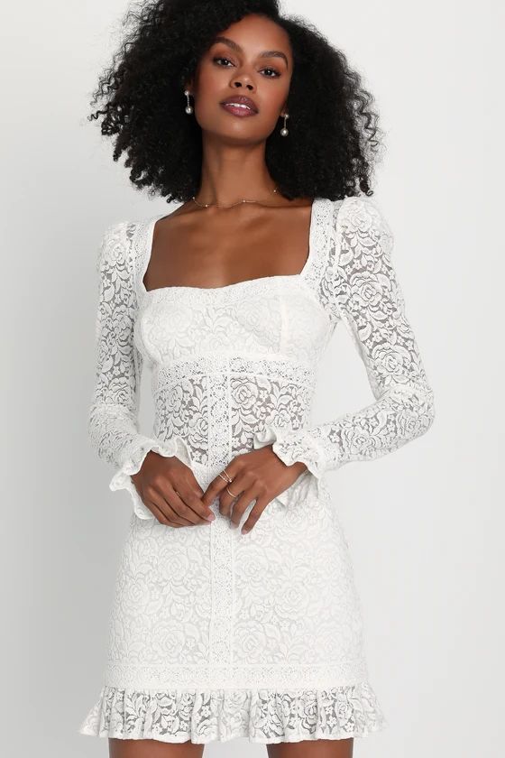 Quite a Delight White Lace Dress Long Sleeve Spring Dress With Sleeves White Graduation Dress Outfit | Lulus