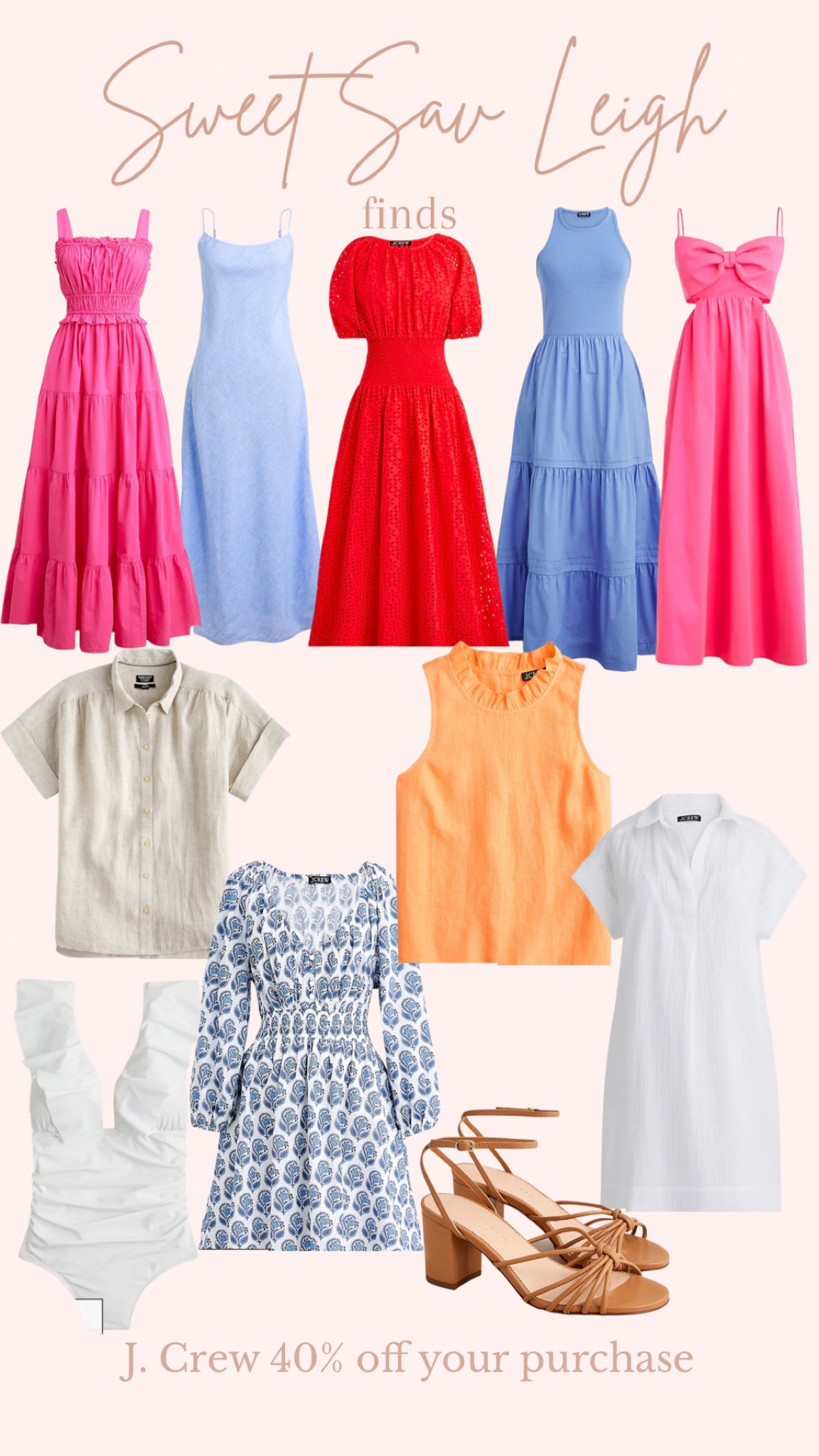 J. Crew 40% off your purchase! | summer dress, sundress, linen shirt, gauze dress, casual dress, midi dress, red dress, wedding guest dress, printed dress, pink dress, one piece, swimsuit 

#LTKstyletip #LTKSeasonal #LTKFind