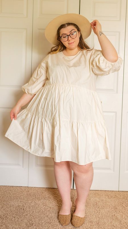 Plus size puffy sleeve white dress outfit