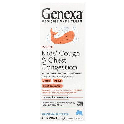 Genexa, Kid's Cough & Chest Congestion, Ages 4-11, Organic Blueberry, 4 fl oz (118 ml) | iHerb
