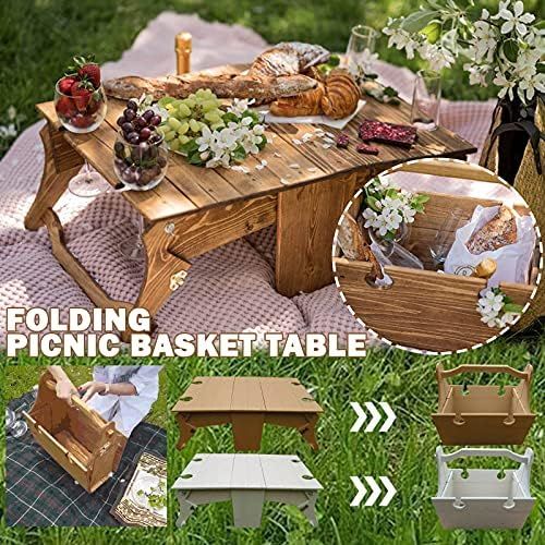Folding Picnic Table Large Picnic Basket,Lightweight Folding Table/Basket Portable 2-in-1 Picnic Tab | Amazon (US)