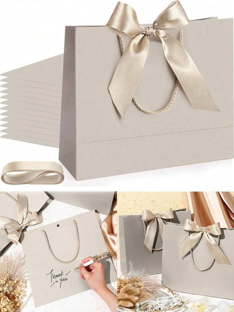 5pcs/1pc-Landscape-Style Kraft Paper Gift Bags, Shopping Bags, Packaging Bags With Handles, Bow-D... | SHEIN
