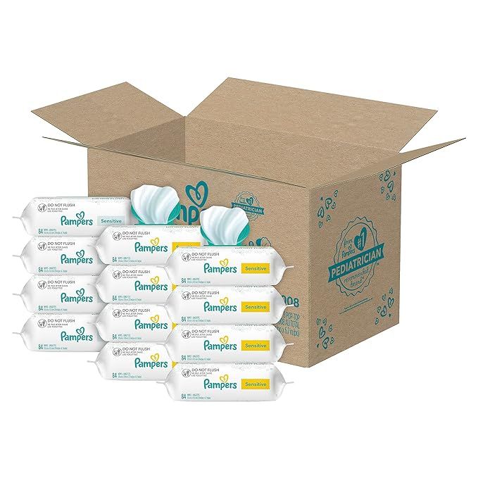 Pampers Sensitive Baby Wipes, Water Based, Hypoallergenic and Unscented, 8 Fip-Top Packs, 4 Refil... | Amazon (US)