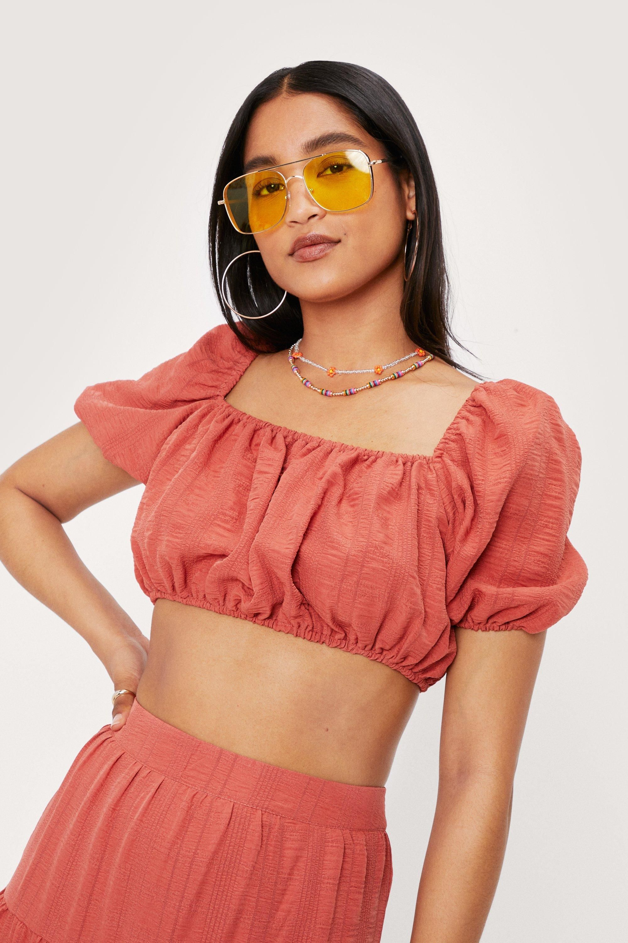 Textured Puff Sleeve Square Neck Bralette | Nasty Gal (US)