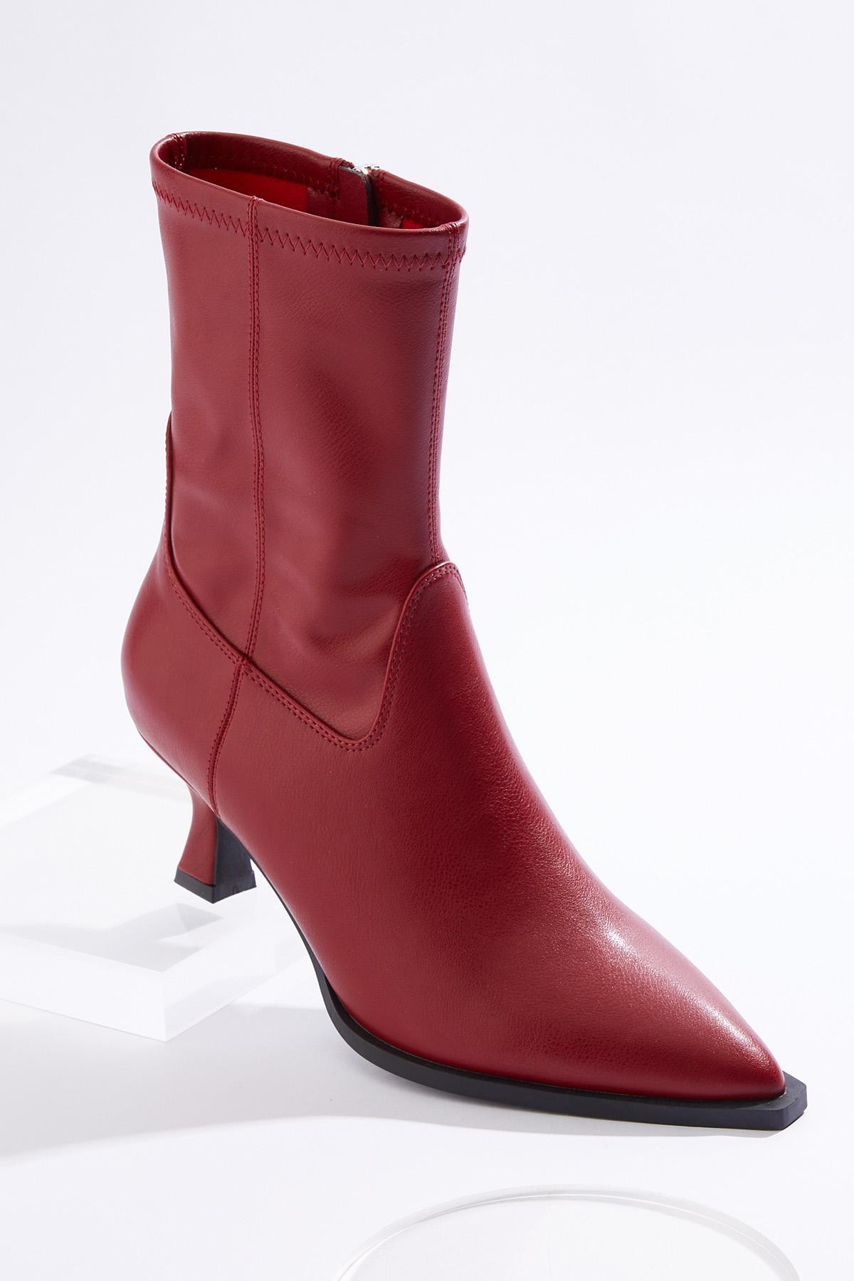 Red Dressy Heel Ankle Boots | Cato Fashions