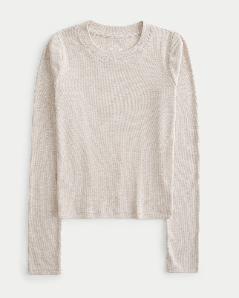 Long-Sleeve Ribbed Crew Baby Tee | Hollister (US)