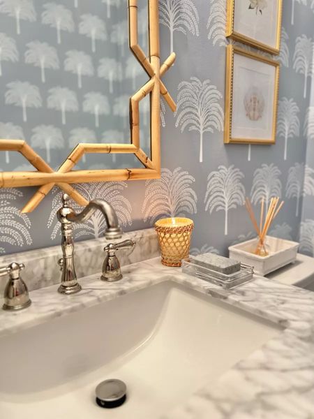 Serena and Lily wallpaper bathroom mirror coastal home Grandmillennial, powder bathroom DIY

#LTKFind #LTKhome