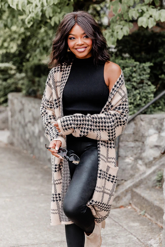 A Piece Of You Taupe Houndstooth Cardigan | Pink Lily