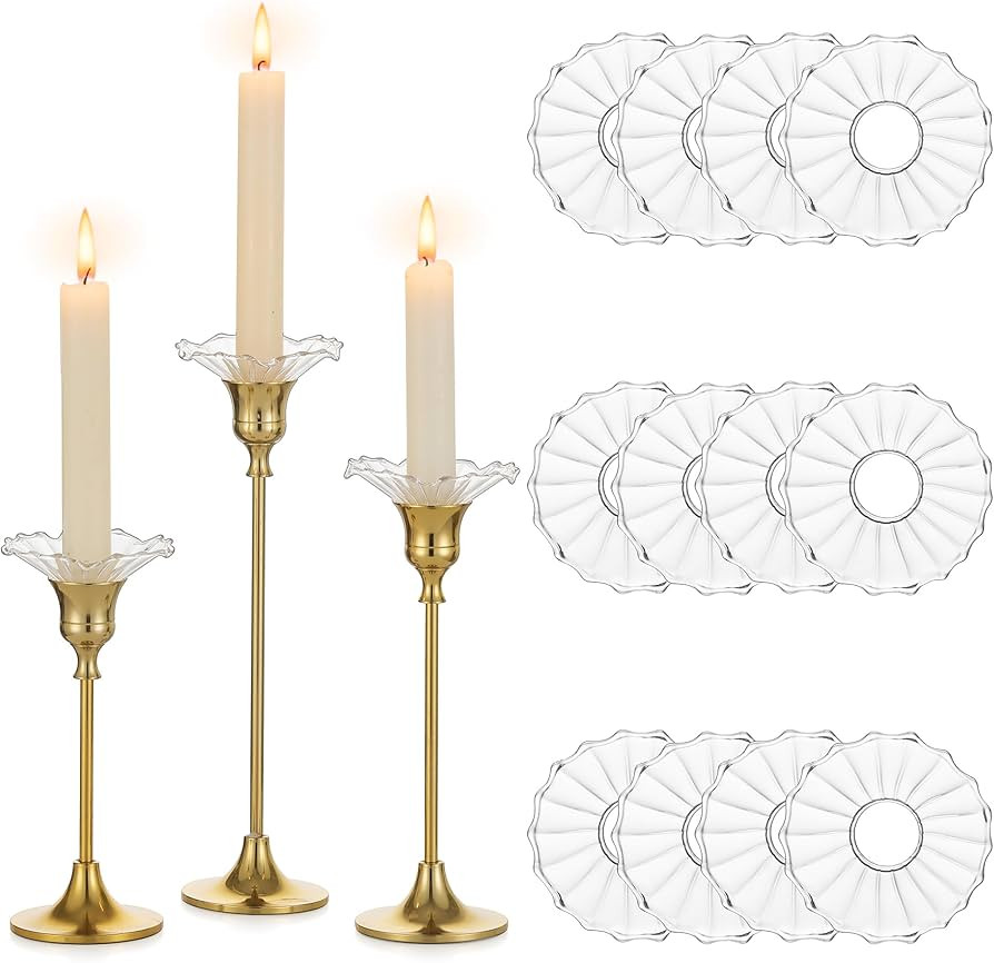 Glasseam Glass Bobeches for Candlesticks Holders: Clear Candle Drip Protectors Set of 12 Ribbed W... | Amazon (US)