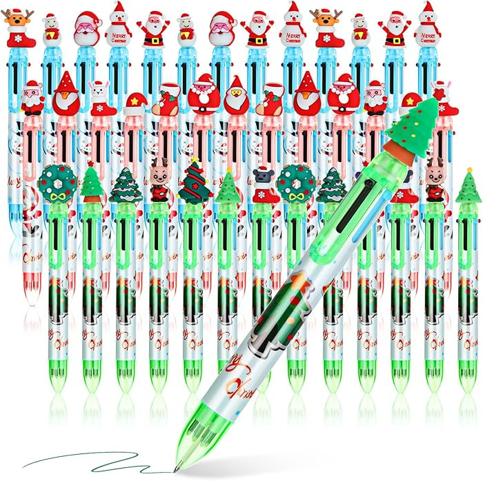 Meanplan 40 Pieces Christmas Pens Bulk 6-in 1 Christmas Multicolor Pen Cartoon Kawaii Xmas Tree, ... | Amazon (US)