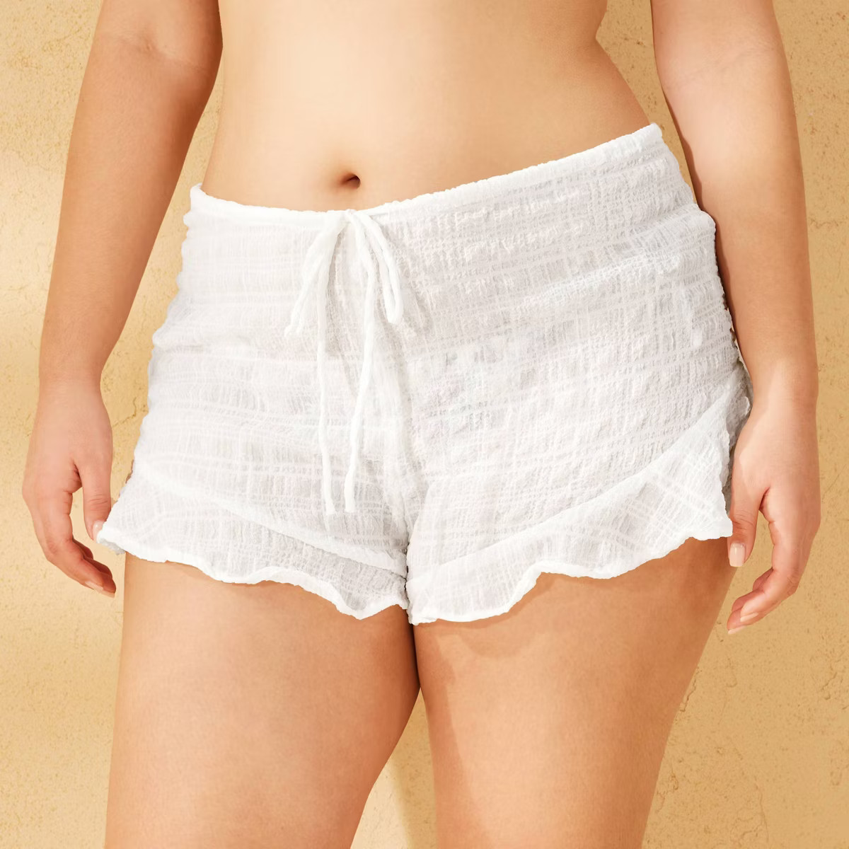 Women's Textured Chiffon Ruffle Hem Cover Up Shorts - Wild Fable™ Cream S | Target