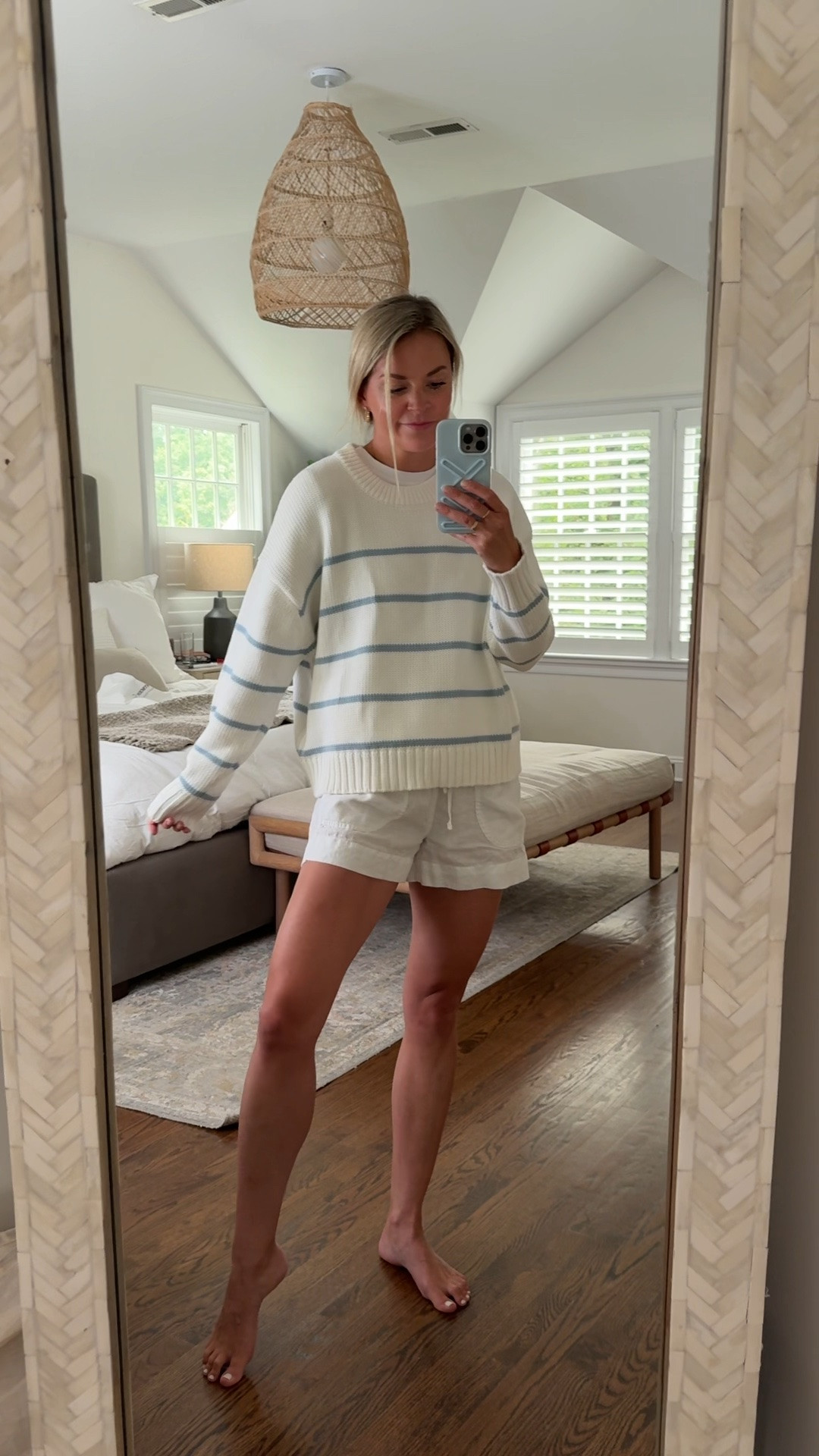 I will never not rave about this $50 cotton sweater! It’s perfect for wearing year round and now comes in several colors. I like my sweaters to fit roomy, so I size up 1 to a medium
•medium sweater, sized up 1
•small shorts, tts

@Quince #quincepartner

#LTKgrwm