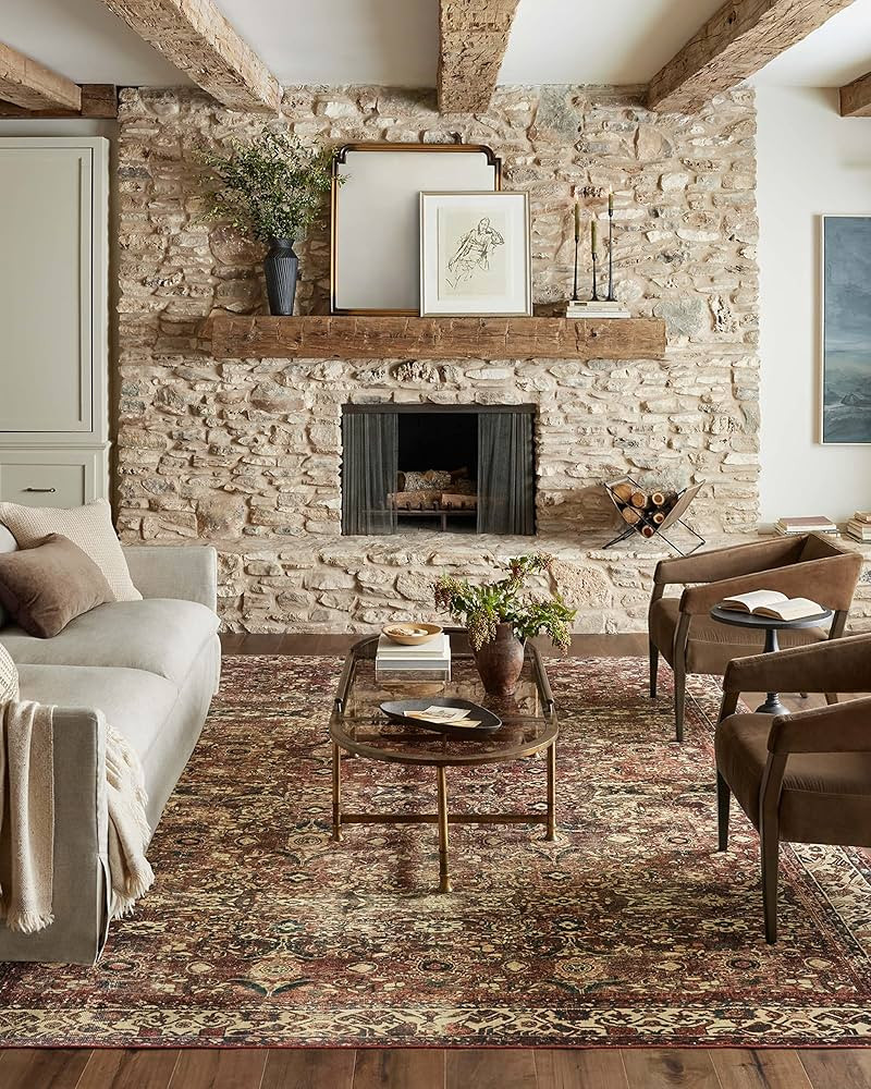 Magnolia Home by Joanna Gaines x Loloi Banks Collection BAN-04 Brick/Ivory 7'-6" x 9'-6" Area Rug | Amazon (US)