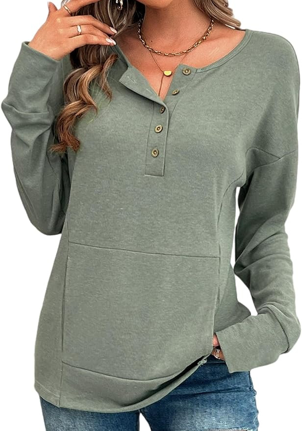 CiCiBird Women Casual Long Sleeve Henley Tops Fall Crewneck Button Pullover Ribbed Knit Tunic Shi... | Amazon (US)