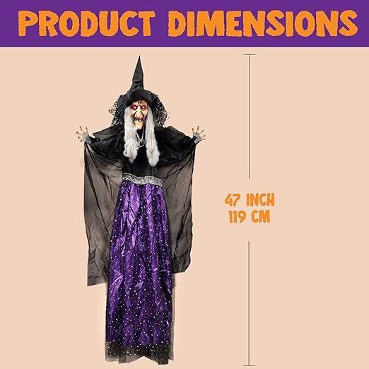 47” Hanging Animated Talking Witch Decoration with Light-up Eyes and Sound Activation Function ... | Amazon (US)