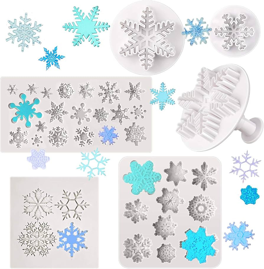 6 Pieces Snowflakes Mold Silicone Fondant Mold Dessert Cookie Cutters Cake Molds with Snowflake P... | Amazon (US)