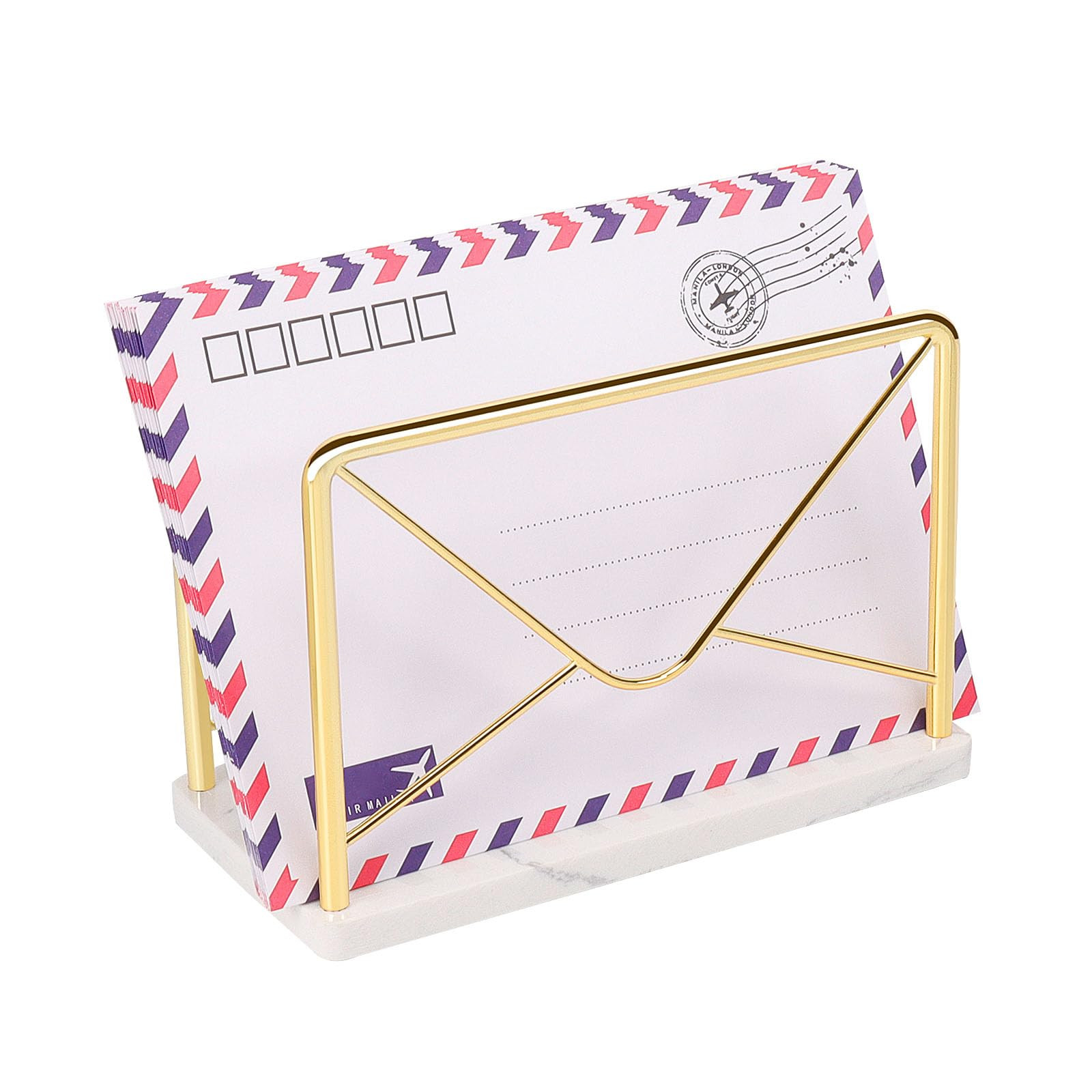 Modern Mail Holder for Home Office, Metal Letter Organizer Sorter for Desk, Cutout Mail Envelope Design, Bill Filling Paper Document Rack, Envelope Storage Rack with Marble Base | Amazon (US)