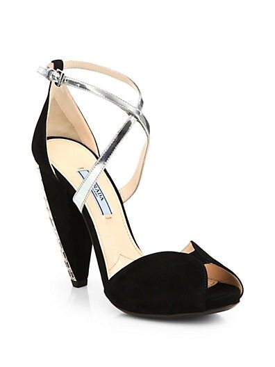 Suede Crystal-Heel Sandals | Saks Fifth Avenue