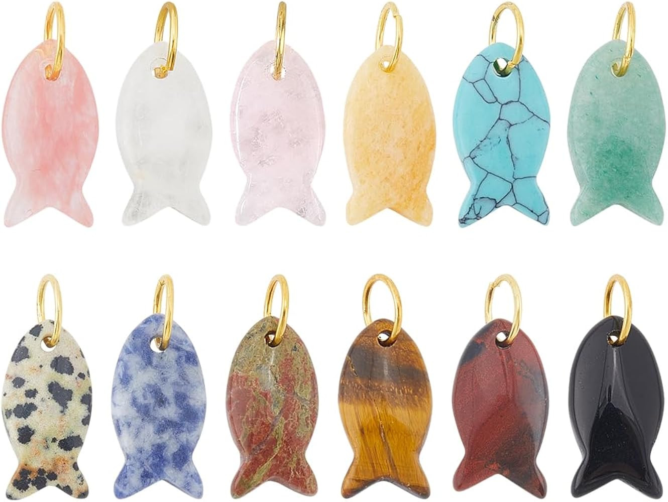 12Pcs Natural Gemstone Fish Charms Colorful Fish Pendants with Brass Jump Rings Fishes Spacer Bea... | Amazon (US)