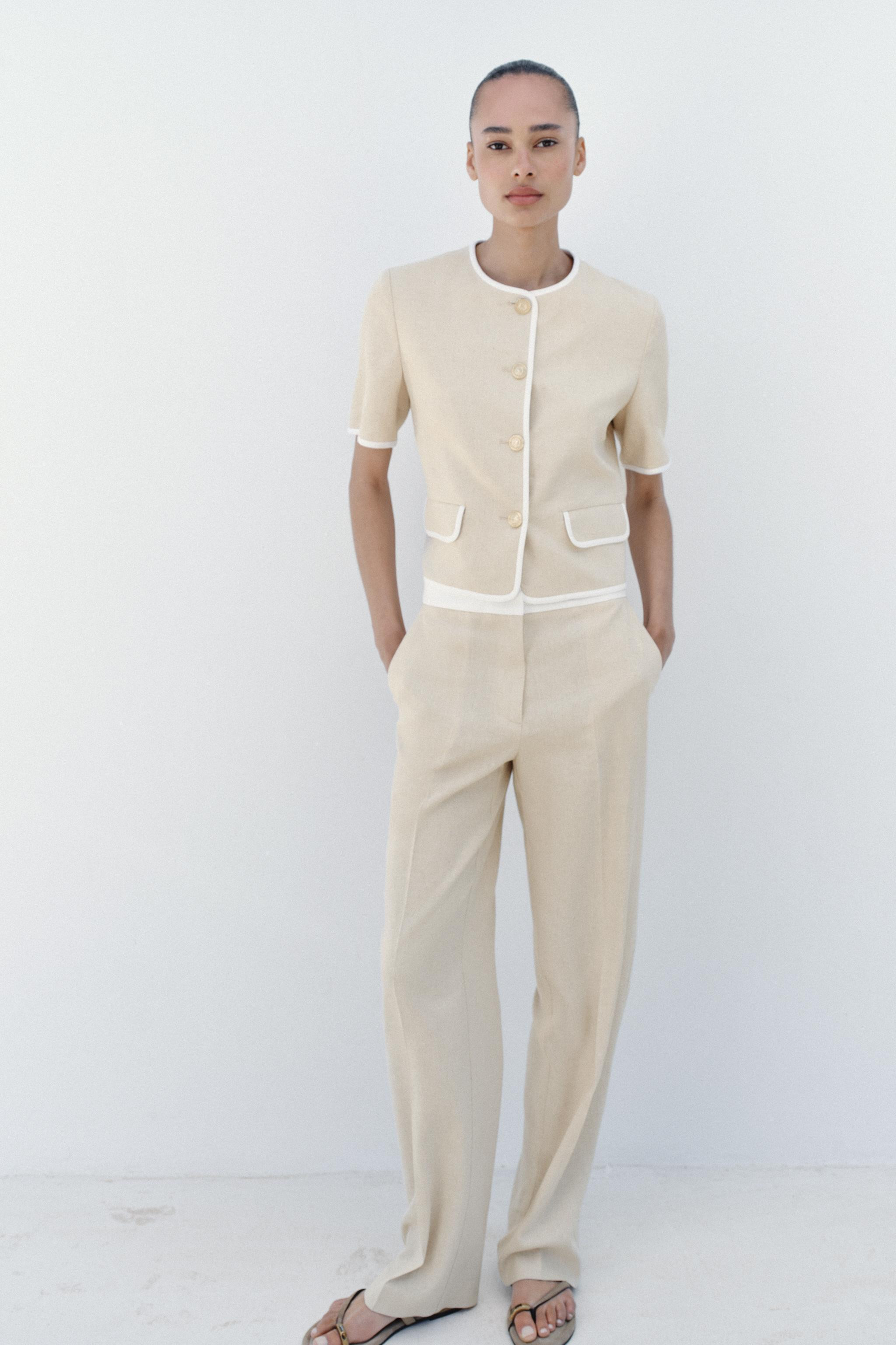 SHORT SLEEVE BLAZER WITH CONTRAST TRIMS | Zara UK