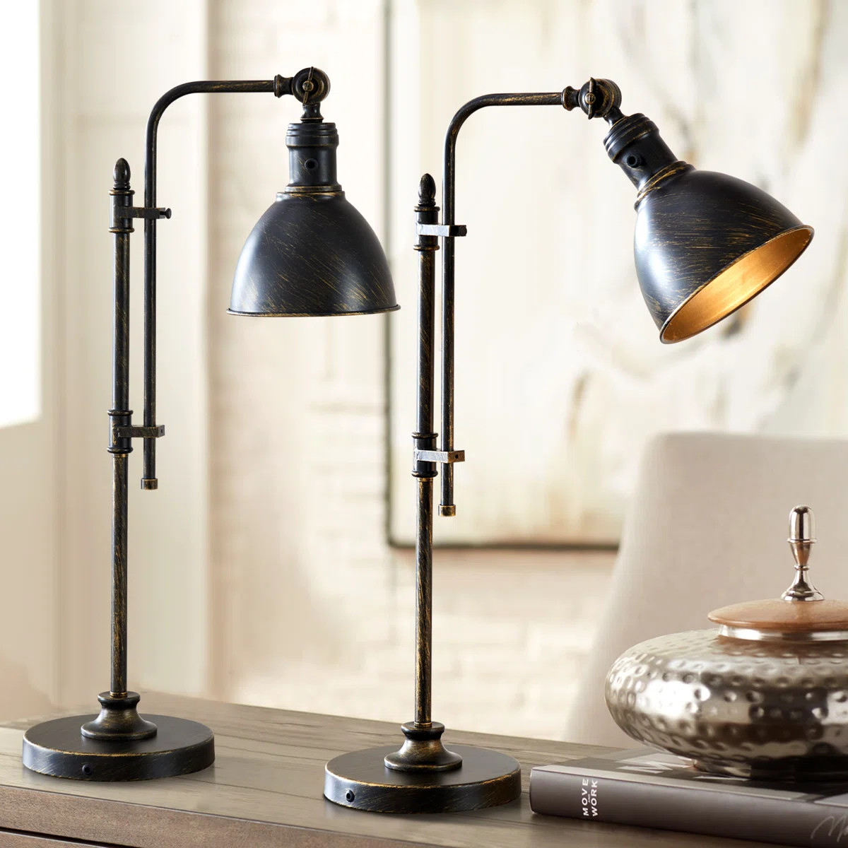 Burak Industrial Adjustable Bedside Office Desk Metal Table Lamp (Set of 2) | Wayfair North America