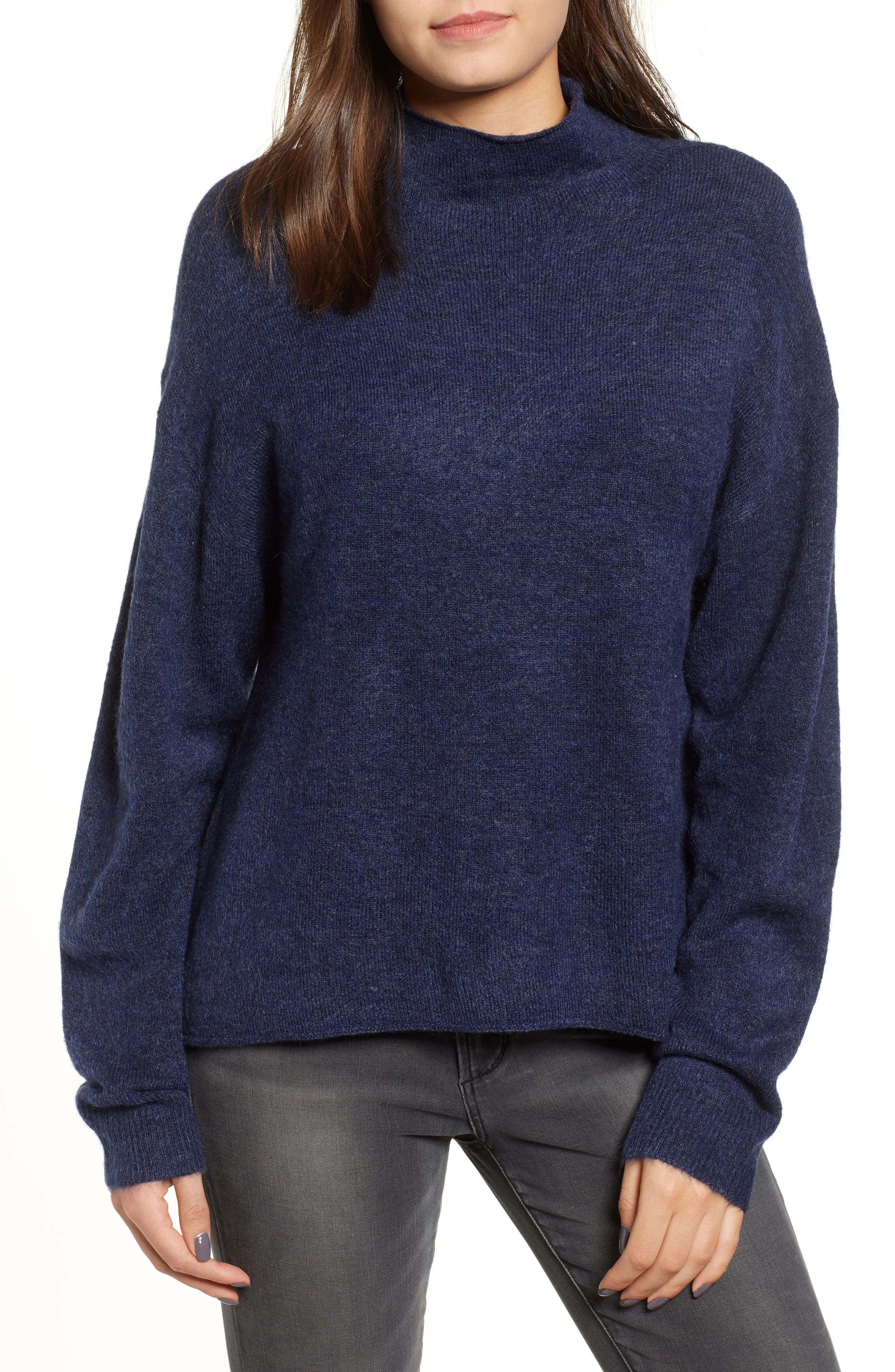 Women's Leith Cozy Mock Neck Sweater, Size X-Small - Blue | Nordstrom
