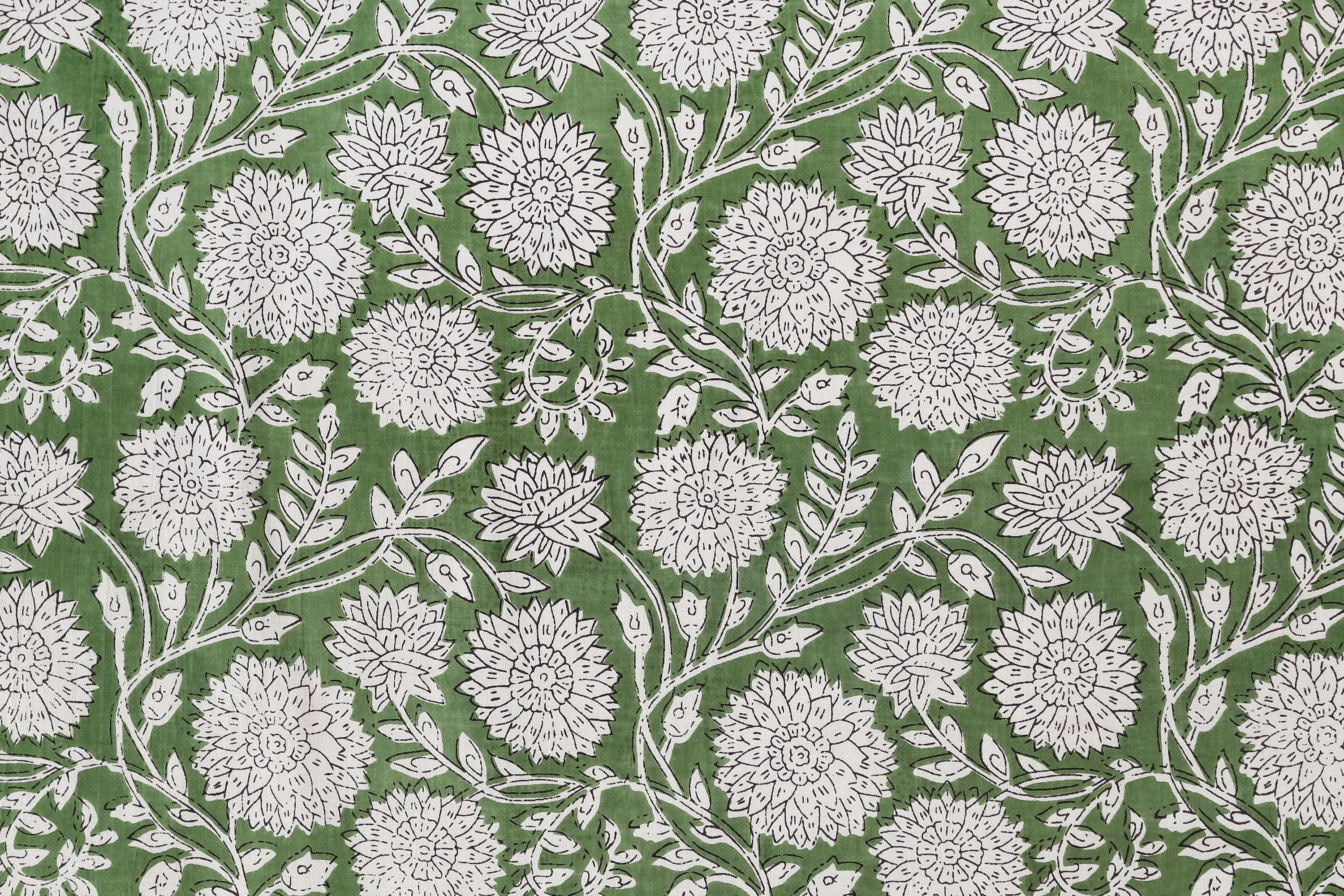 Green & White Indian Floral Hand Block Printed 100% Cotton Cloth, Fabric by the Yard, Fabric for Curtains Pillows Dress Making Fabric | Etsy (Global)