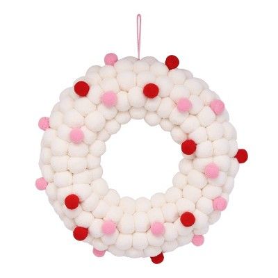 15" Valentine's Day Polyester Ball Wreath White/Red/Pink - Spritz™ | Target