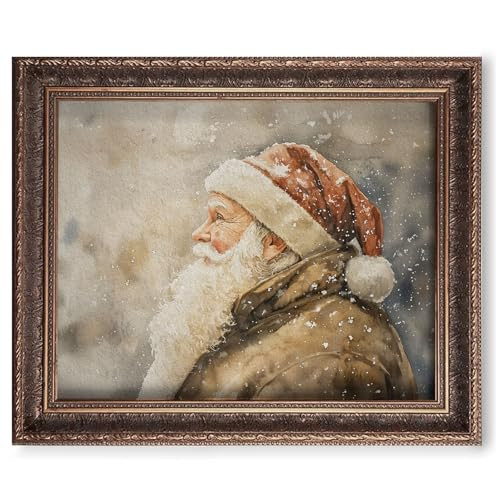 Vintage Christmas Tree Painting Print, Santa Claus Christmas Art Print, Antique Holiday Winter Wall Decor, Winter Xmas Vintage Wall Art, Holiday Decor (11 x 14 in Print Unframed, Santa Snow) | Amazon (US)