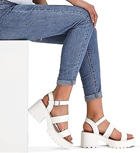 mysoft Women's Platform Sandals Ankle Strap Open Toe Lug Sole 3 Inch Chunky Block Heeled Sandals | Amazon (US)