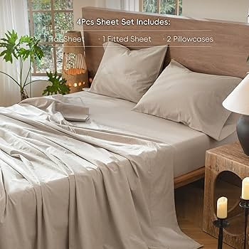 MooMee Bedding Sheet Set 100% Washed Cotton Linen Like Textured Breathable Durable Soft Comfy (He... | Amazon (US)