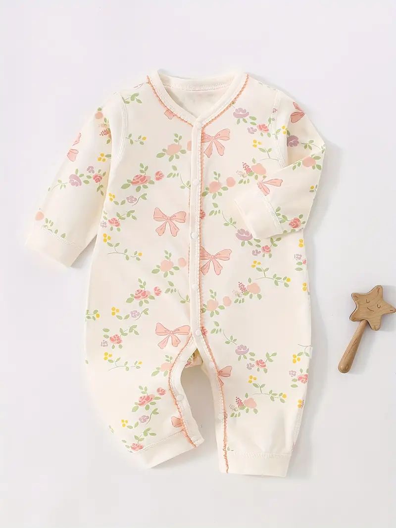 Baby's Onesie With Floral And Bow Pattern, Comfortable Long Sleeve Bodysuit, Infant Clothing Jump... | Temu Affiliate Program