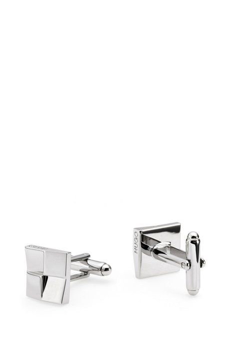 Square cufflinks in polished brass with faceted effect | Hugo Boss NL-BE