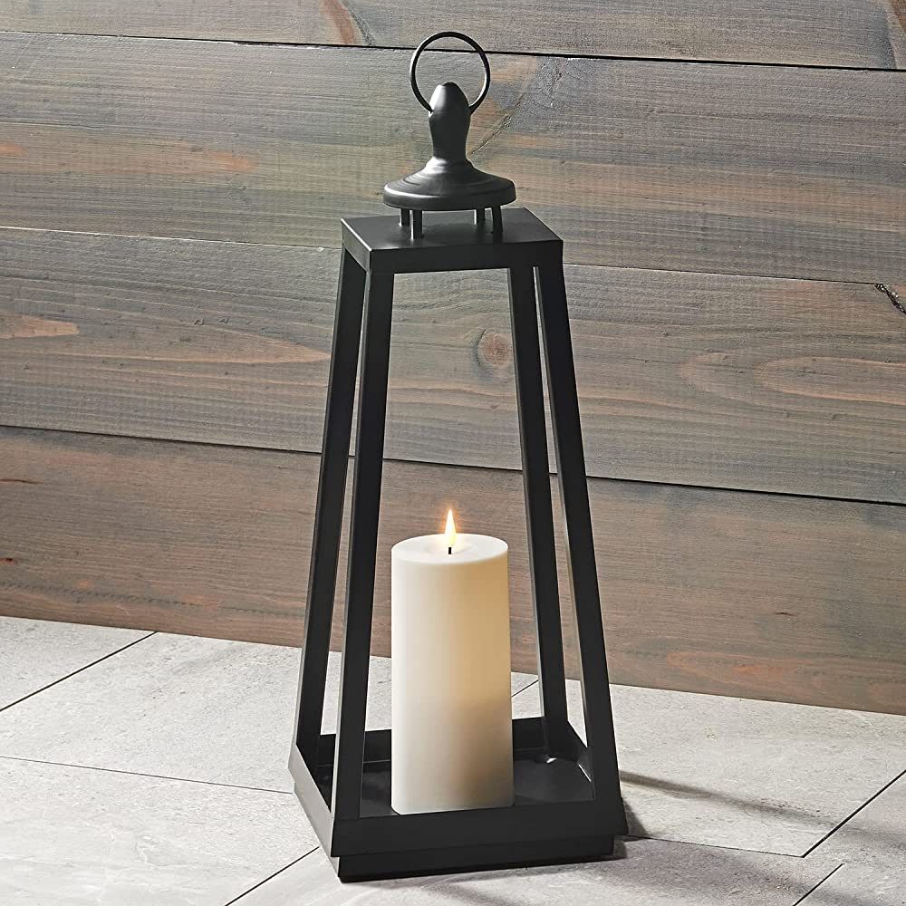 Black Lantern with Flameless Candle - 16 Inch, Metal Frame, Battery Powered, Indoor / Outdoor, De... | Amazon (US)