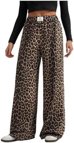 GORGLITTER Women's Leopard Cheetah Print Pants Wide Leg Elastic High Waisted Baggy Sweatpants | Amazon (US)