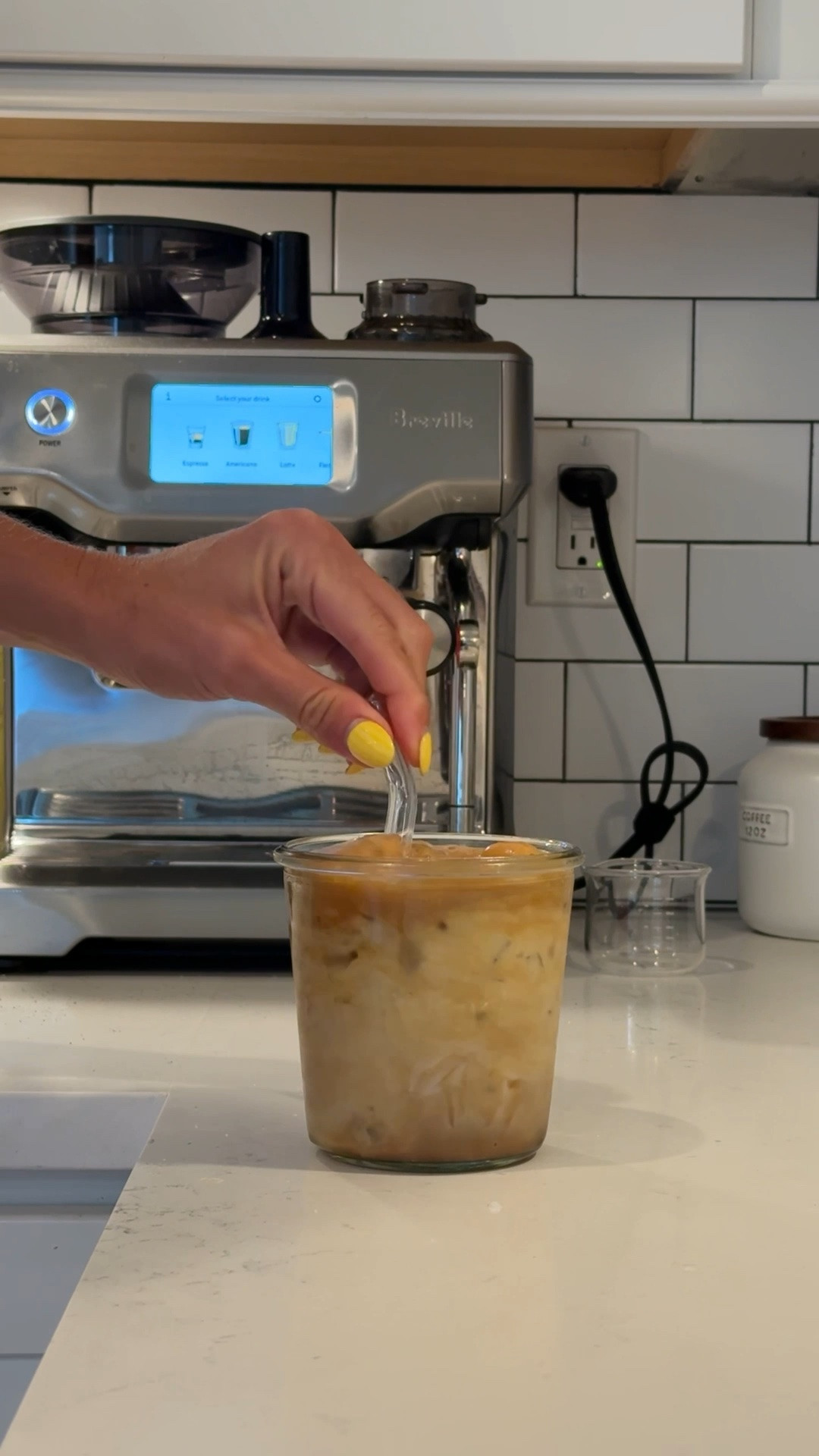 All of my coffee bar essentials. The Breville touch is the best espresso machine ever it makes any drink you want better than any coffee shop
I also love these glasses too