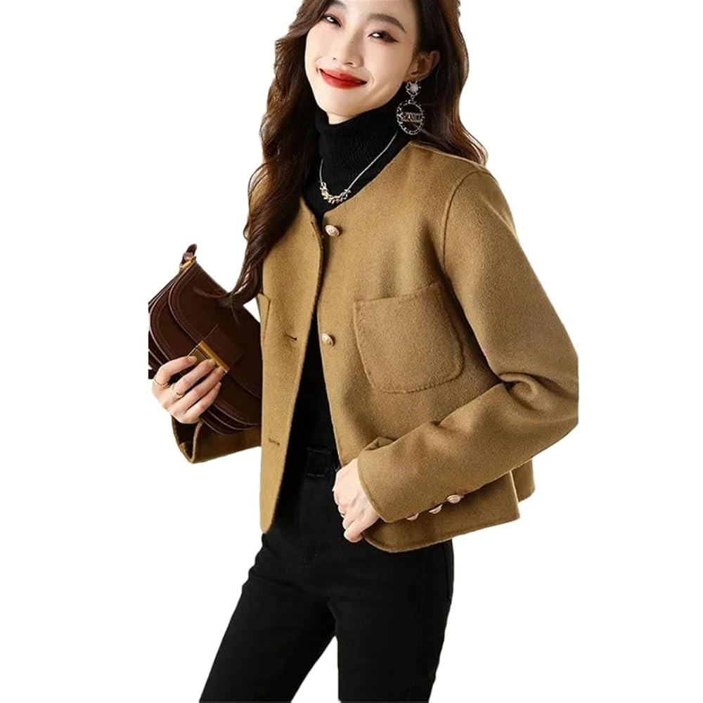 Women's Double-Sided Woolen Coat Short Style Korean Version Spring Slimming Tweed from Outerwear | Amazon (US)