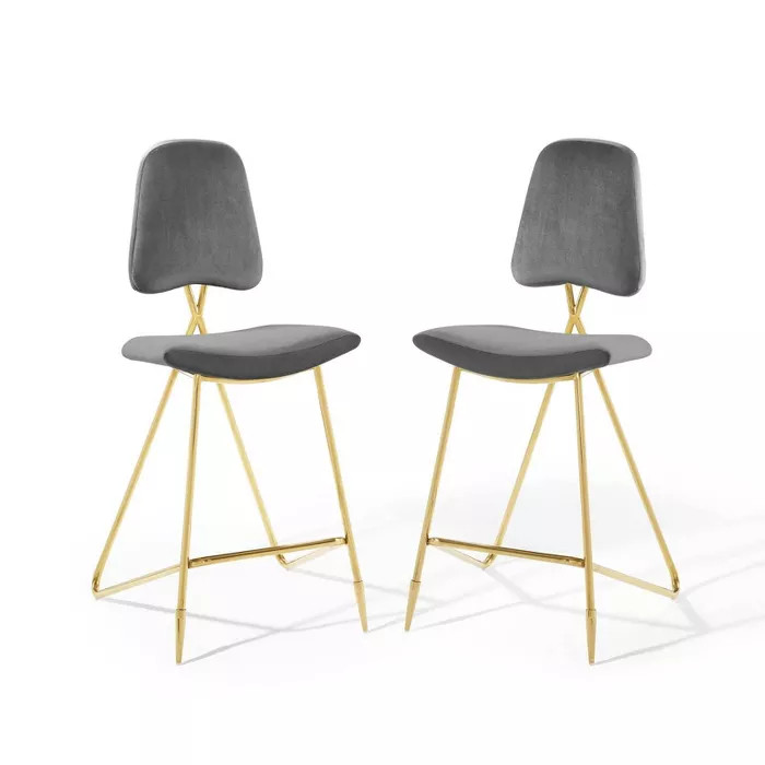 Set of 2 Ponder Performance Velvet Barstools Gray - Modway | Target