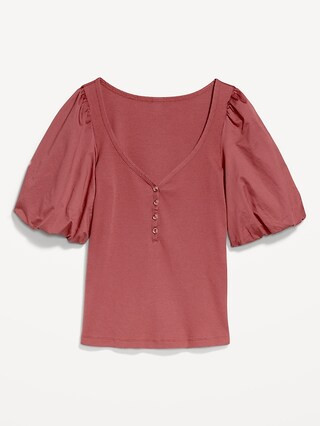 Puff-Sleeve Mixed Fabric Top | Old Navy (US)