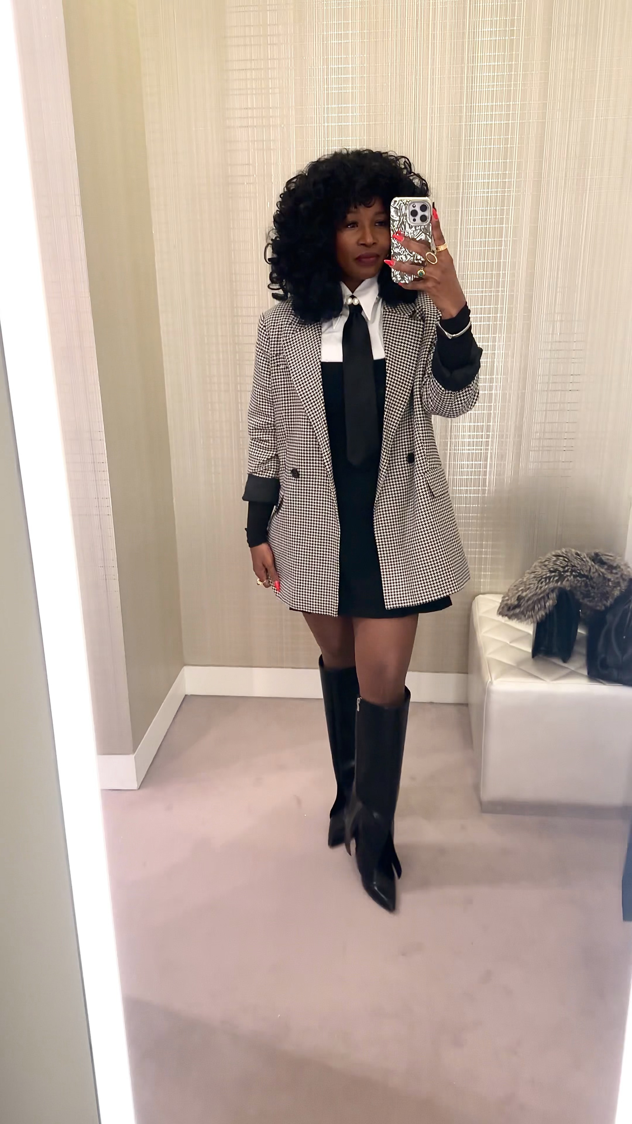 Private school vibes minus the loafers and socks. Finally learned how to tie a tie too😅Thought it added a nice touch with this pleated black dress and houndstooth blazer. Added a few varied options for every piece below.

#LTKstyletip #LTKgiftguide