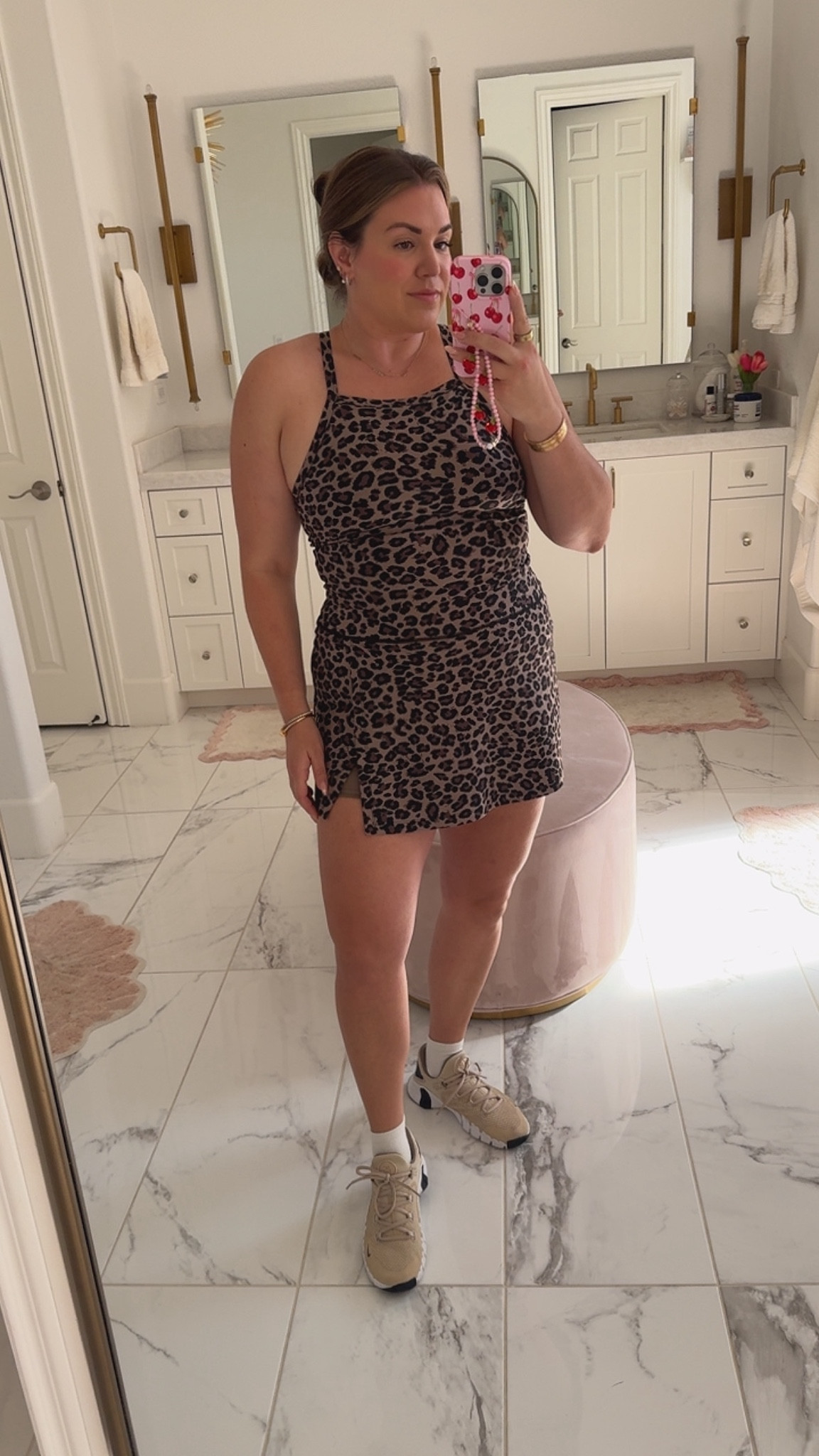 curvy leopard gym look! wearing size large in tank and skort! 

#LTKFitness #LTKMidsize #LTKActive