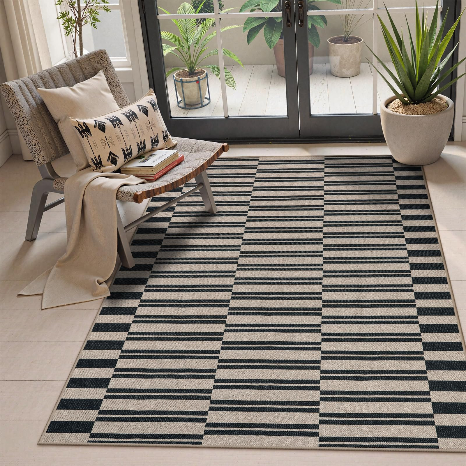 Lahome Striped Easy Jute Rug, 3x5 Outdoor Patio Rug Washable Rugs for Entryway, Indoor Outdoor Li... | Amazon (US)