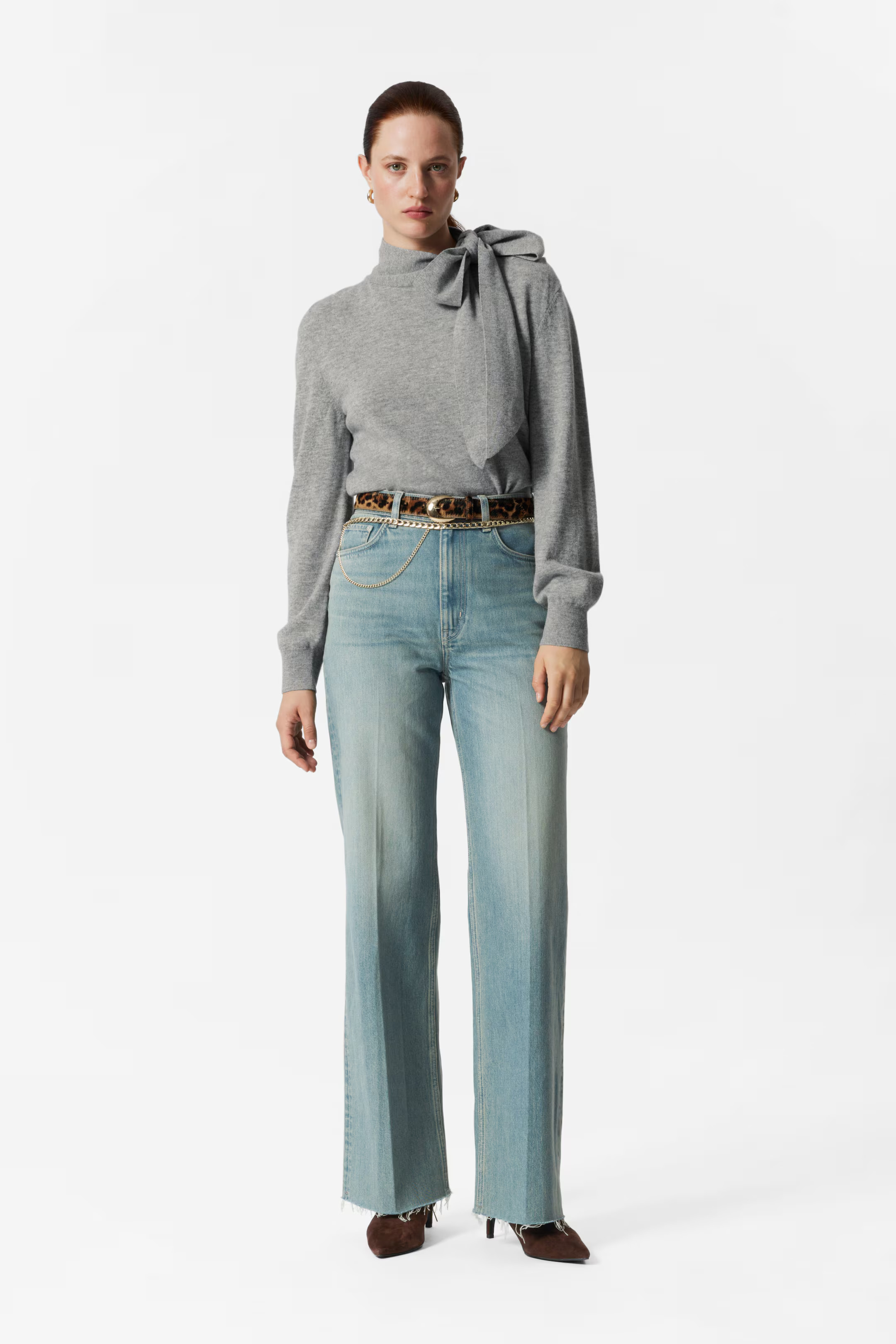 Merino Tie-Neck Jumper - Grey - Ladies | H&M GB | H&M (UK, MY, IN, SG, PH, TW, HK)