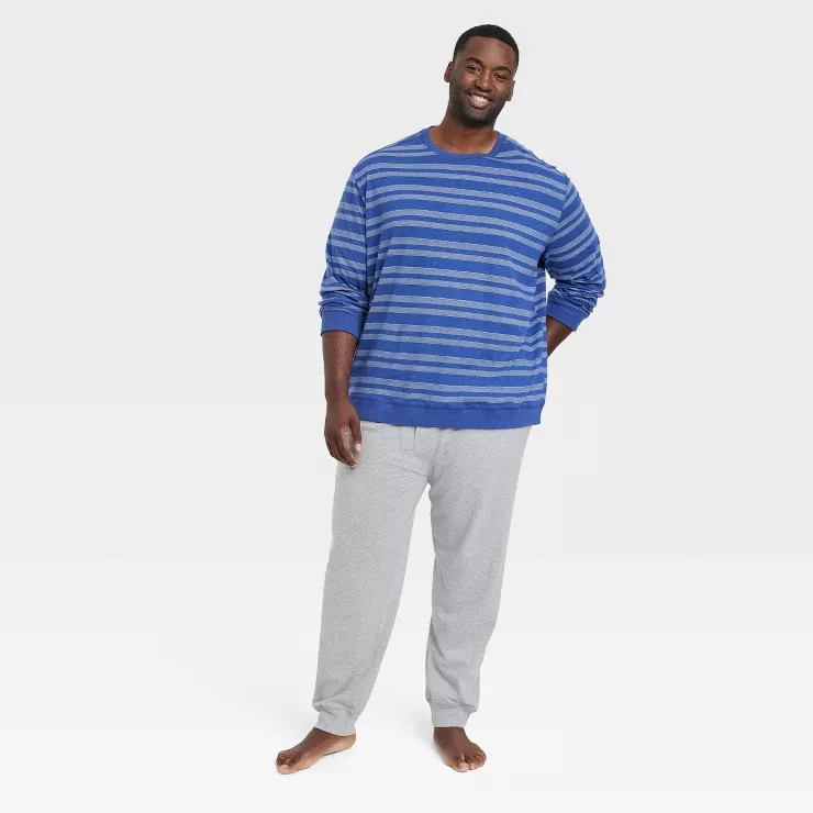 Men's Striped Long Sleeve Crew + Jogger Pajama Set - Goodfellow & Co™ Blue | Target