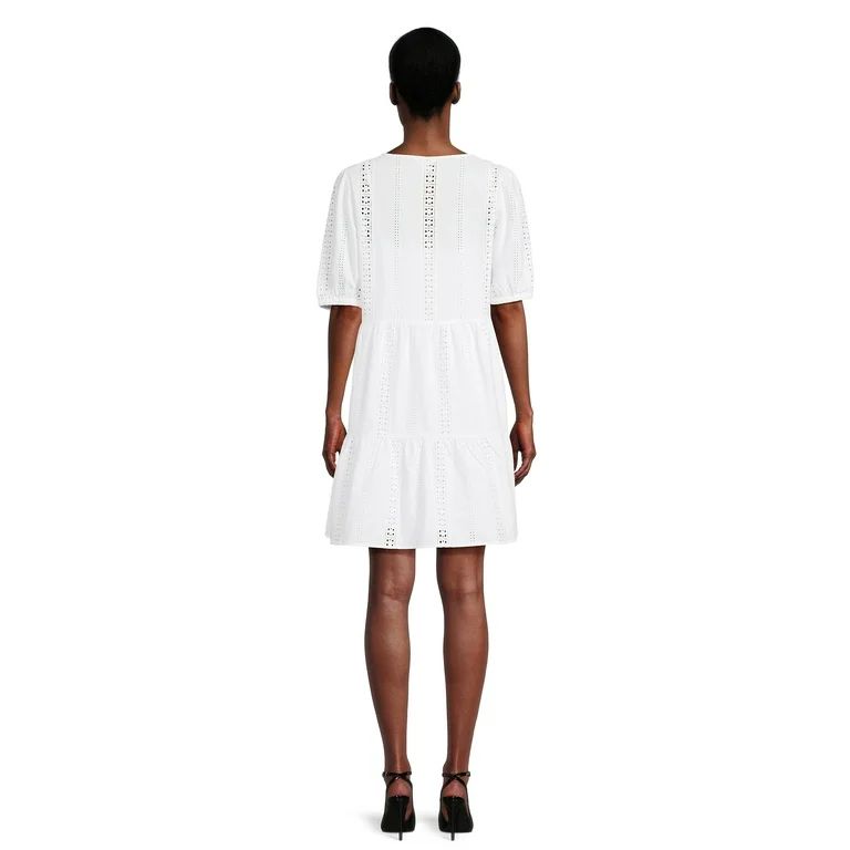 Time and Tru Women's Eyelet Mini Dress with Puff Sleeves, Sizes XS-XXXL | Walmart (US)