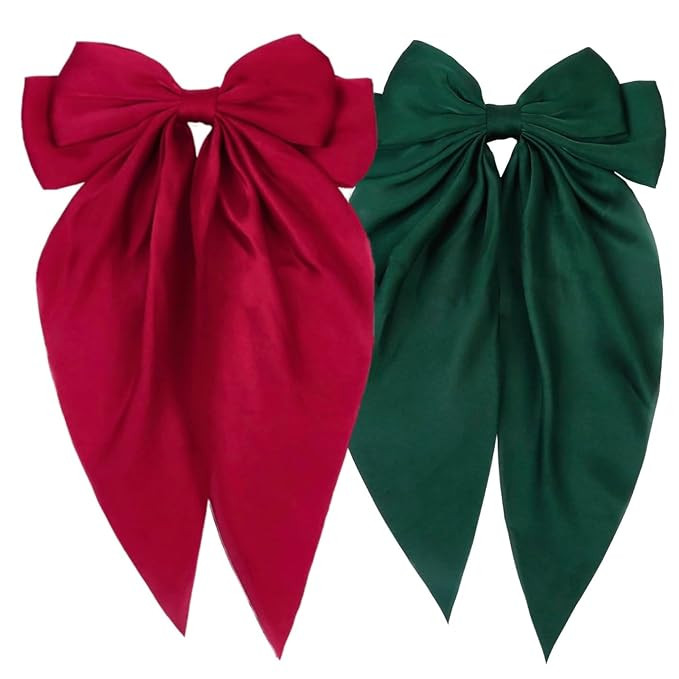 Hair Bows for Women Girls Silky Satin Big Hair Bow Clips Red Green Bowknot Hair Clips with Long T... | Amazon (US)