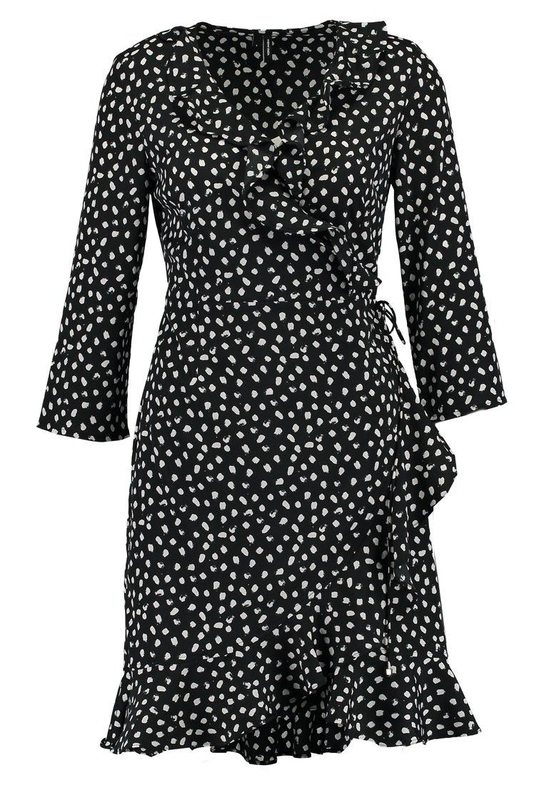 Vero Moda VMHENNA WRAP DRESS Freizeitkleid black/eggnoc | Zalando DE