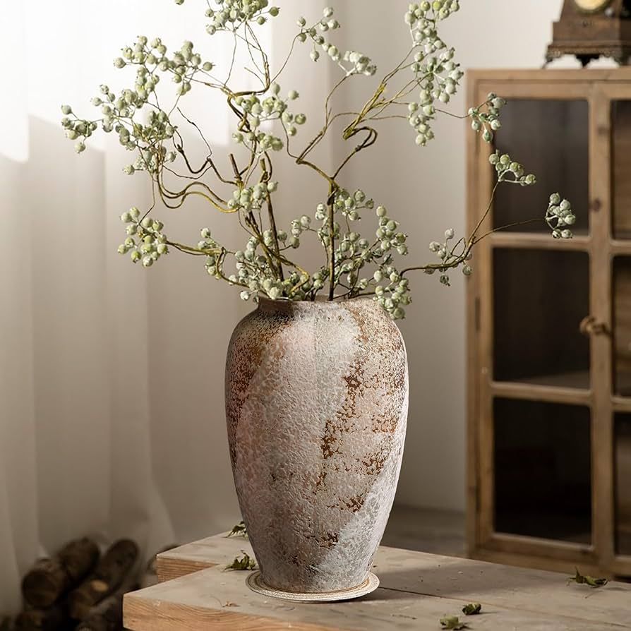 Rustic Ceramic Farmhouse Flower Vase, Ceramic Vase for Home Decor, Living Room Decoration, Shelf ... | Amazon (US)